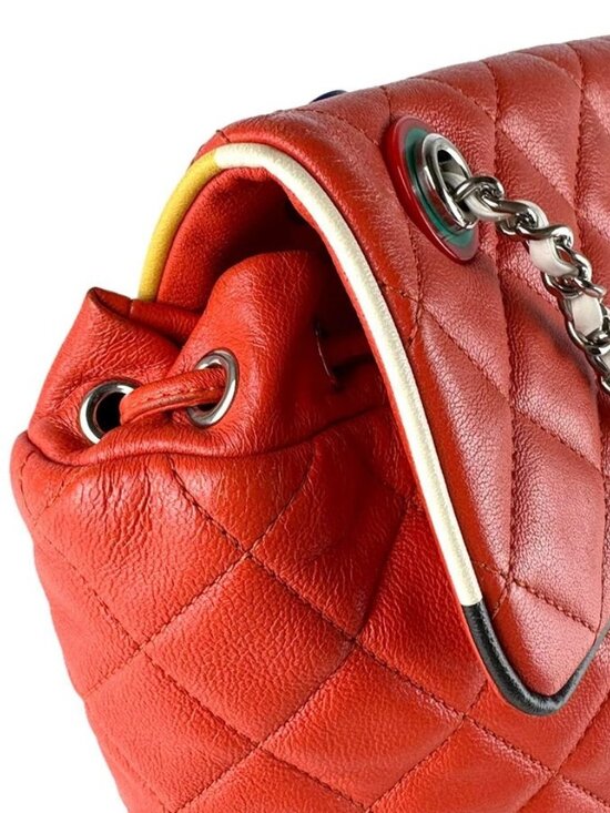 CHANEL Backpack Orange/Navy/White/Black/Silver Lambskin/Metal main image 11